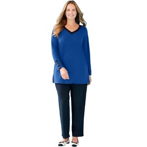Catherines Women's Plus Size Suprema Studio Contrast Tunic - 1 of 3