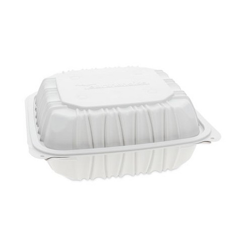 Pactiv Evergreen EarthChoice Vented Microwavable MFPP Hinged Lid Container, 8.5 x 8.5 x 3.1, White, Plastic, 146/Carton - image 1 of 4