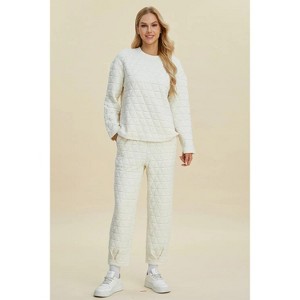 I am a Fashion Junky Double Take Full Size Texture Round Neck Long Sleeve Top and Pants Set - 1 of 4