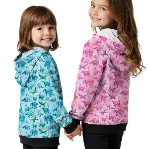 The Pink Picket Fence Suzie Dino Hoodie for Girls – Lightweight Zip-Up Jacket – Hand-Painted Dinosaur Print - 1 of 4