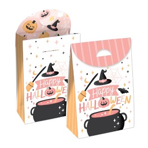 Big Dot of Happiness Pastel Halloween - Pink Pumpkin Party Gift Favor Bags - Party Goodie Boxes - Set of 12 - 1 of 4