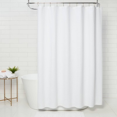 White Cotton Matelasse Shower Curtain with Buttonhole Top