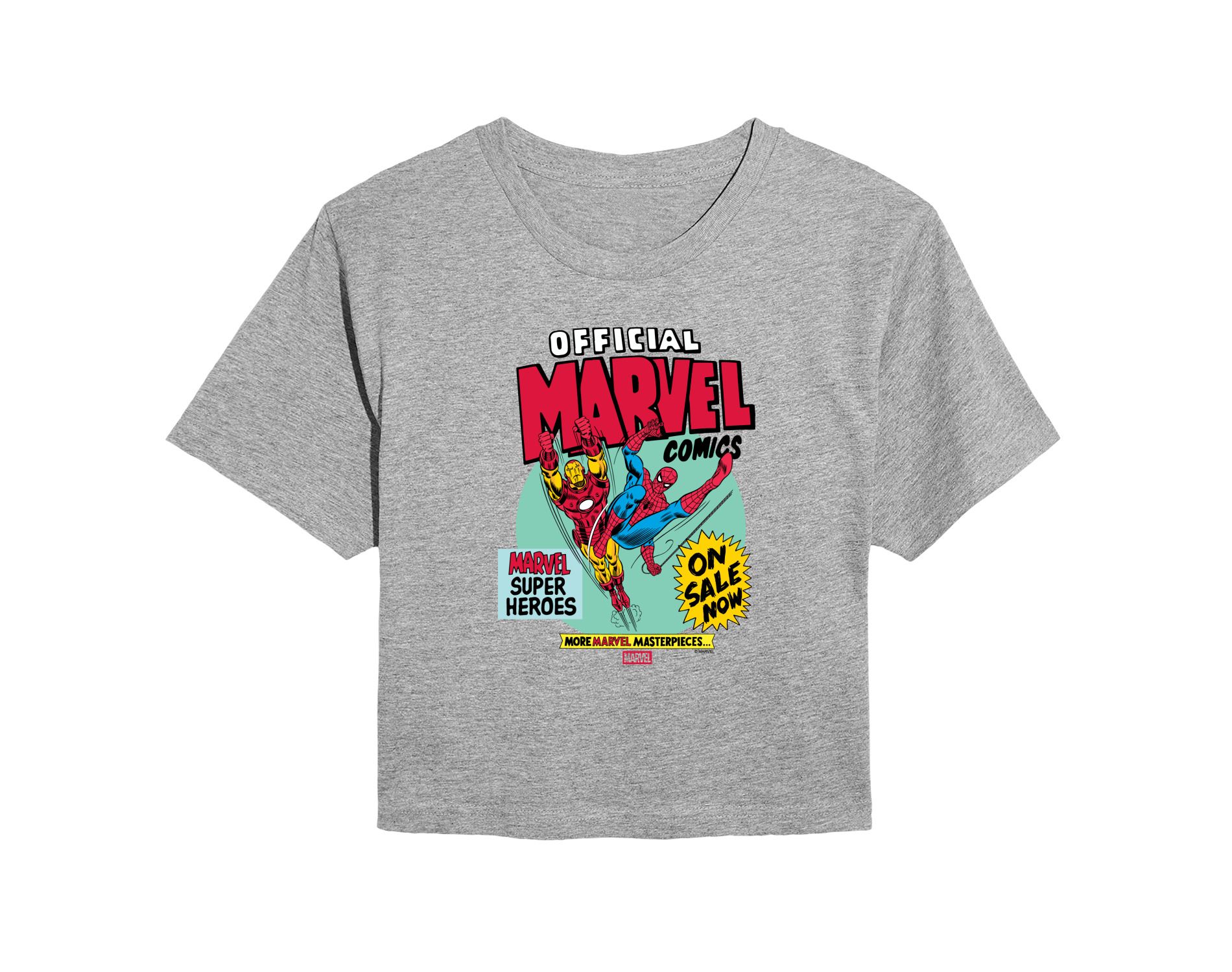 Women's Marvel Heroes Spider-Man Iron Man Cropped Graphic T-Shirt - Heather Grey - 2 X-Large