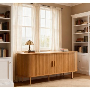 Fluted Side board, Buffet Cabinet, Tambour Sliding Doors Coffee Bar| TV Stand Power Outlet Media Console - 1 of 4