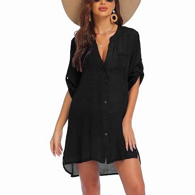 AI'MAGE Women's Swimsuit Cover Ups Shirt V-Neck Button Down Bathing Suit Coverups Beach Tunic Top S-3XL