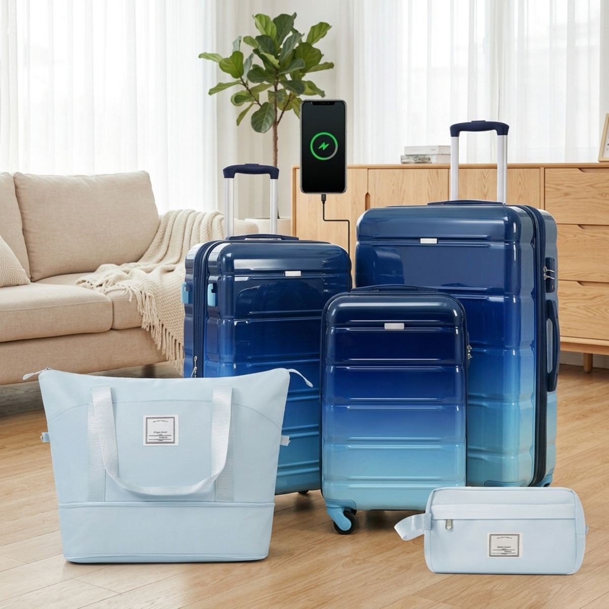 Polibi Hard Shell Luggage Set 5 Piece, 20/24/28 Inch Suitcase with Spinner Wheels, a Travel and Toiletry Bag - thumbnail 2