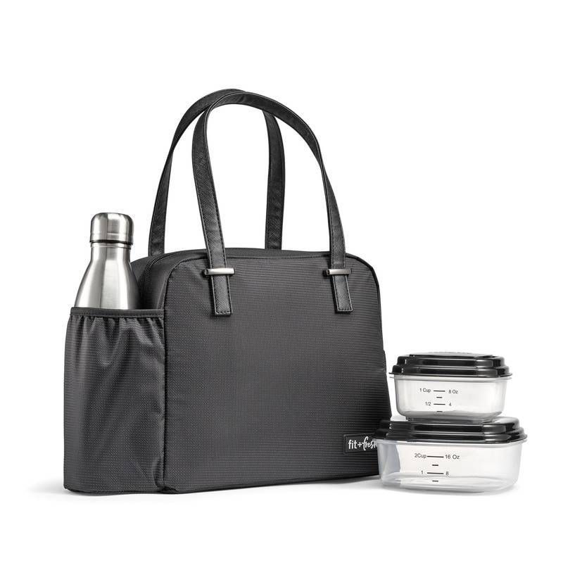 Fit &#38; Fresh Laketown Lunch Bag with Containers and SS Water Bottle - Black, 1 of 5