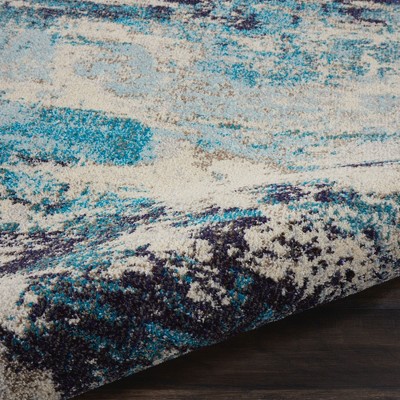 Oceanic Bliss Abstract Blue and White Synthetic 4' x 6' Rug