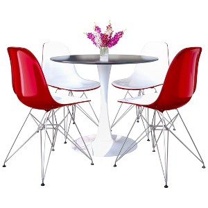 LeisureMod 5-Piece Dining Set, 35" Round Dining Table, White Iron, 4 Side Chair in Chrome - 1 of 4