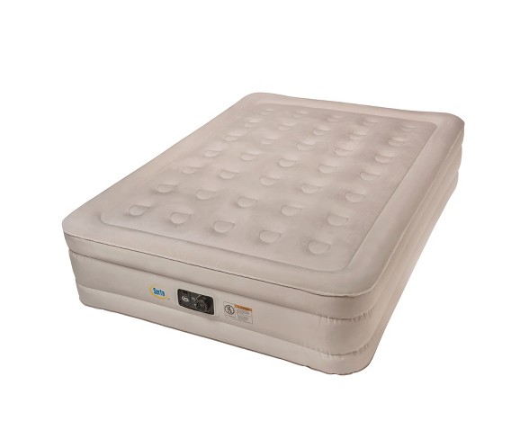 Serta Never Flat Fabric Series Raised with Internal Pump and Plush Air Mattress- 18" Queen (Beige)