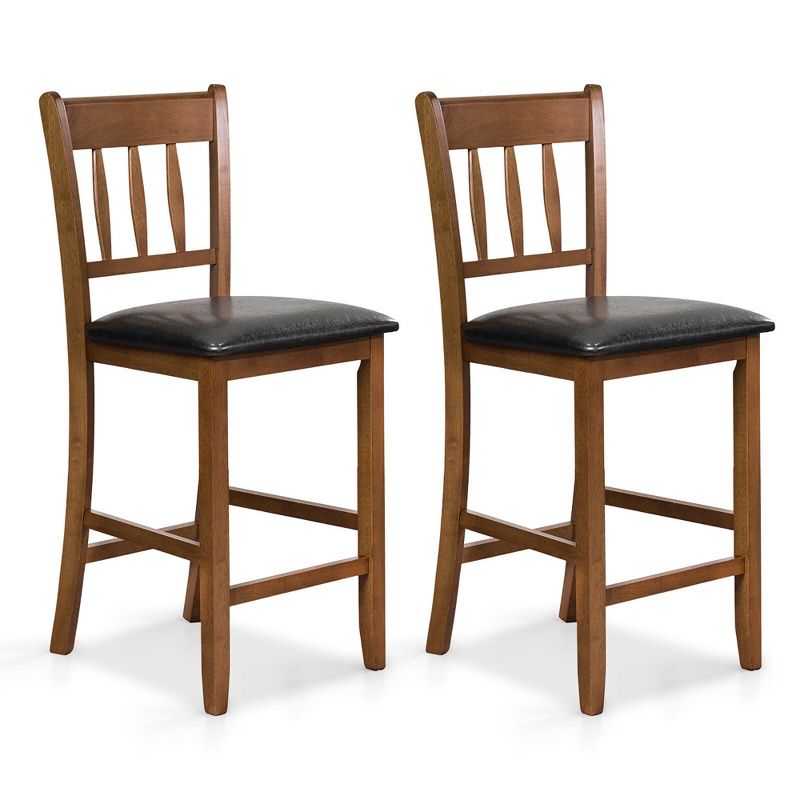 Tangkula 25.5" Bar Chair Set of 2 w/ Backrest Padded Seat & Footrest Rubber Wood Stool, 1 of 9