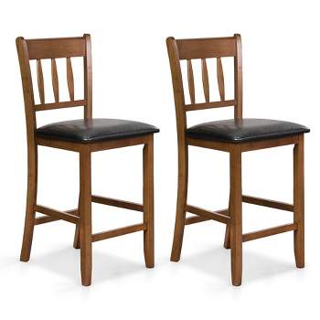 Tangkula 25.5" Bar Chair Set of 2 w/ Backrest Padded Seat & Footrest Rubber Wood Stool