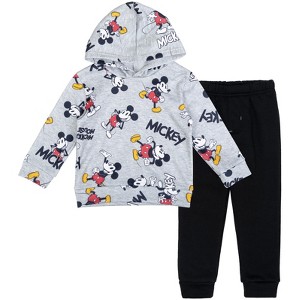 Disney Mickey Mouse Christmas Fleece Pullover Hoodie and Pants Outfit Set Infant to Little Kid - 1 of 4