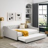 MYINDA Full Size Daybed with Twin Size Trundle Upholstered Tufted Sofa Bed, with Button on Back and Copper Nail on Waved Shape Arms,Beige - 3 of 4