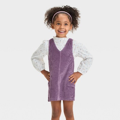 Image of Toddler Girls' Corduroy Short Sleeve Skirtall - Cat & Jack™ Plum Purple 12M