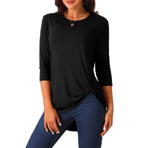 Seta T Women's Casual High Low Tops 3/4 Sleeve Waist Knot Asymmetrical Crewneck Flowy Blouse - 1 of 4