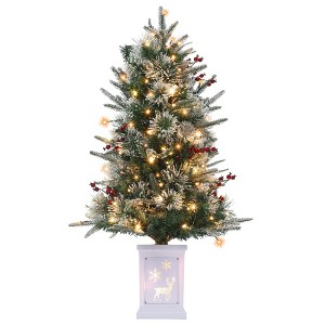 GustoWave Christmas Tree,3 Ft Pre-Lit Artificial Christmas Trees with Potted Base,Snow Flocked Small Christmas Tree,Christmas Decoration - 1 of 4