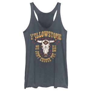 Women's Yellowstone Cow Skull We Don't Choose The Way Racerback Tank Top - 1 of 4