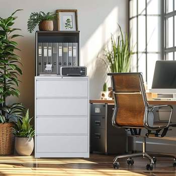 Lateral File Cabinet 4 Drawer, Filing Cabinet, Lockable File Cabinet for Home Office, Locking Metal Cabinet for Legal/Letter/A4/F4 Size-The Pop Home