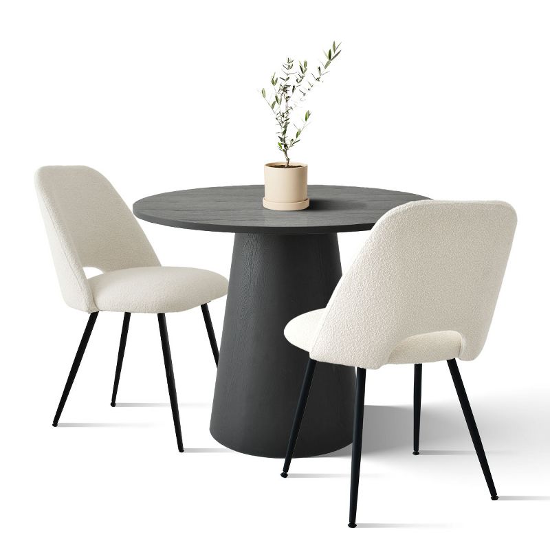 Dwen+Edwin Black 3 Piece Dining Table Set with 35" Black Round Concrete Dining Table and 2 Upholstered Boucle Chairs-The Pop Maison, 2 of 10