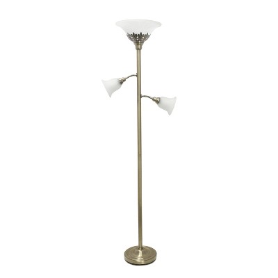 3 Light Floor Lamp with Scalloped Glass Shade Antique Brass - Elegant Designs