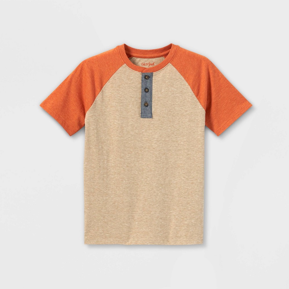 Boys' Baseball Henley Short Sleeve T-Shirt - Cat & Jack Cream/Orange, 4/5