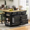 LOVSON Mobile kitchen island with 6 drawers, pull-out trash bin, 5 wheels, folding countertop, power outlet, suitable for restaurants ,kitchens, black - 2 of 4