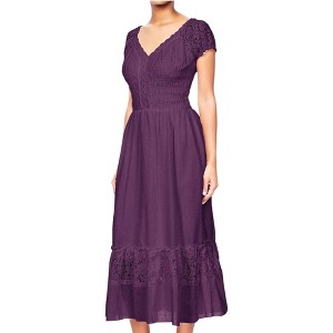 Anna-Kaci Women's Boho Inspired Lace Cap Sleeve Lace Trim Ruffle Flared Hem Maxi  Dress - 1 of 3