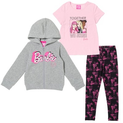 Barbie Girls Fleece Hoodie Graphic T-Shirt and Leggings 3 Piece Outfit Set 