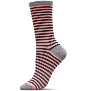 Memoi Colorful Stripes Bamboo Blend Crew Socks Pink 9-11 - 1 of 4