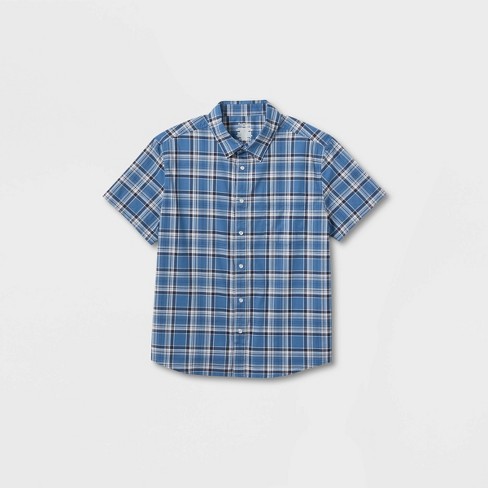 Men's Short Sleeve Adaptive Button-down Shirt - Goodfellow & Co™ Sky Blue/plaid  Xxl : Target