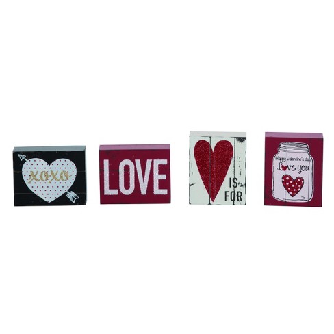 Transpac MDF Valentines Mini Block Decor Set of 4 Valentines Home Decorations - image 1 of 1