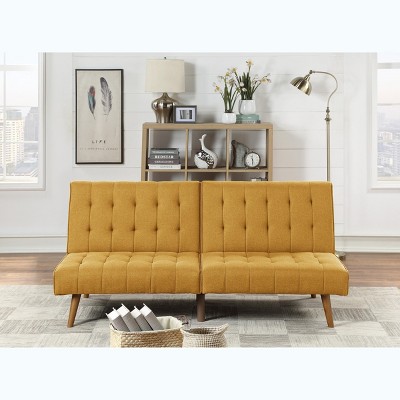 DOMETOUR Mustard Color Modern Convertible Sofa 1pc Set Couch Polyfiber Plush Tufted Cushion Sofa Living Room Furniture Wooden Legs