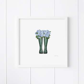 Boots & Hydrangeas Framed Museum Quality 12" x 12" Art Print by Ramus & Co