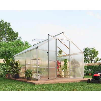 homfan Greenhouse for Outdoors,Polycarbonate Greenhouse with Roof Vent, Aluminum Walk-in Greenhouse for Outside Garden Backyard, Patio, Lawn