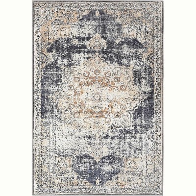 2x3 Oriental Medallion Area Rug, Low Pile Vintage Rug with Rubber Backing for Living Room, Bedroom, Dining Room & Office,Beige