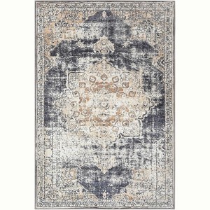 2x3 Oriental Medallion Area Rug, Low Pile Vintage Rug with Rubber Backing for Living Room, Bedroom, Dining Room & Office,Beige - 1 of 4