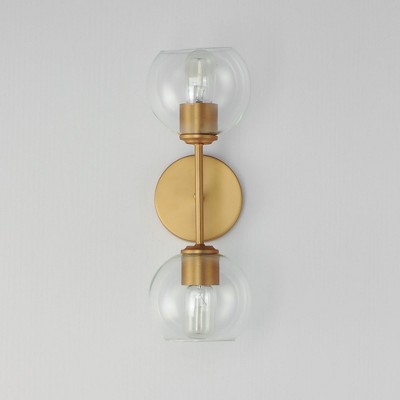 Natural Aged Brass 2-Light Vanity Wall Sconce with Clear Glass Shades