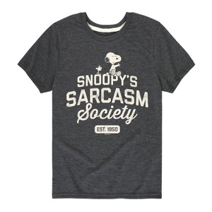 Boys' - Peanuts - Snoopy Sarcasm Society Short Sleeve Graphic T-Shirt - 1 of 4