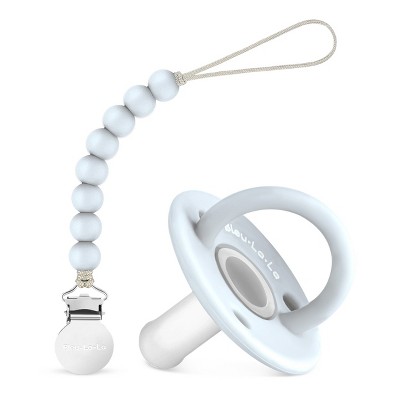 Image of Lulababe Pacfier and Clip Set - Soft Medical Grade Silicone Paci and Clip Holder Newborns and Infants - Sky Blue + Clear, Stage 1  (0-6m) - 1 Set