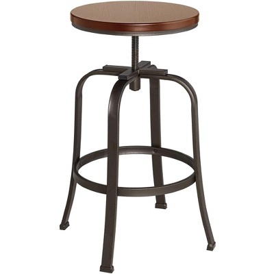 Radin Hammered Bronze 24" Swivel Bar Stool with Adjustable Dark Wood Seat