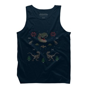Men's Design By Humans Ugly Dino Christmas Sweater By AnotheHero Tank Top - 1 of 3