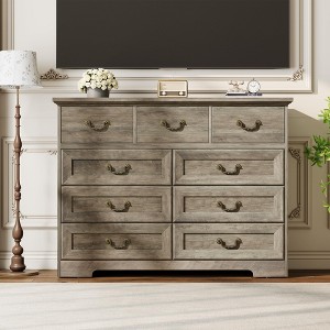 Farmhouse 9-Drawer Dresser for Bedroom- Vintage Rustic Wood Chest with Natural Texture, Spacious Storage for Clothes & Essentials, Versatile Organizer - 1 of 4