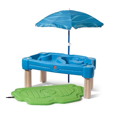 Step2 Cascading Cove Sand and Water Kids Activity Table with Detachable Umbrella and 6 Piece Accessory Kit for Interactive Sensory Play, Blue