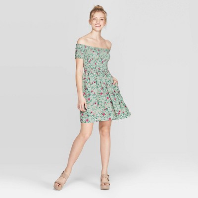 target green dress with flowers