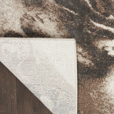 Ivory and Mocha Abstract Synthetic Rectangular Area Rug 8' x 10'