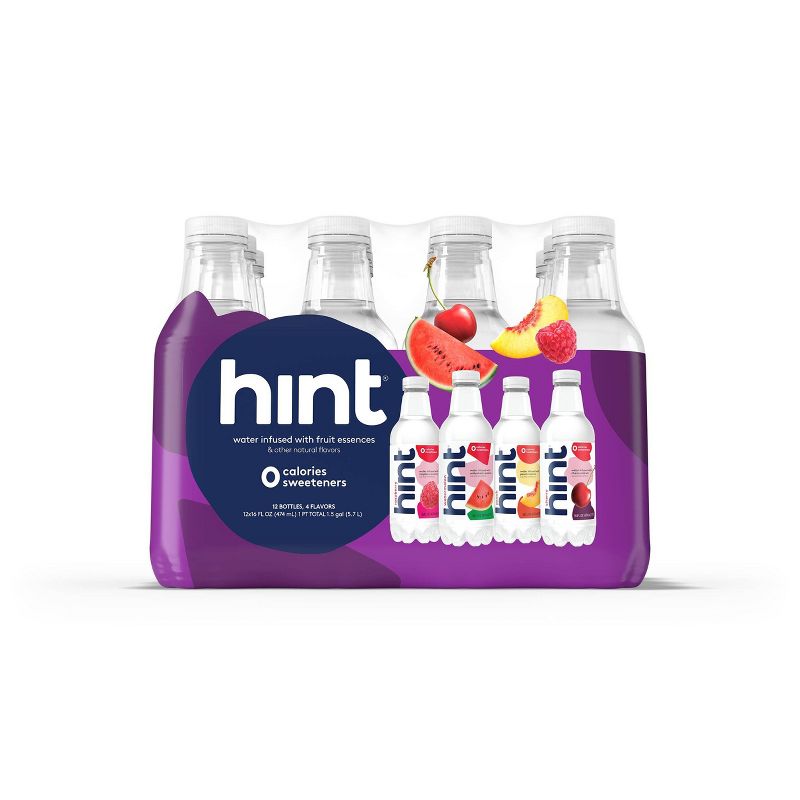 hint Purple Variety Pack Flavored Water - Watermelon, Raspberry, Cherry, and Peach - 12pk/16 fl oz Bottles, 1 of 12