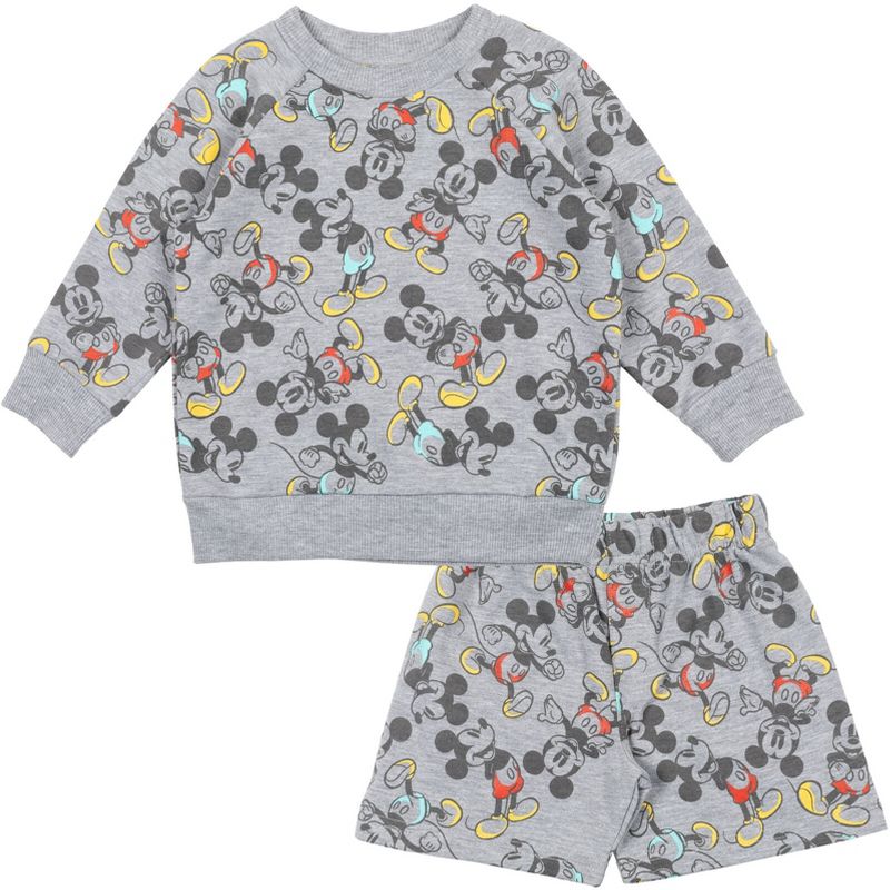 Disney Mickey Mouse French Terry Sweatshirt & Shorts Grey, 1 of 8