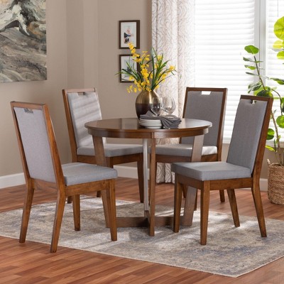 Baxton Studio Ana Modern Grey and Walnut Brown Wood 5-Piece Dining Set