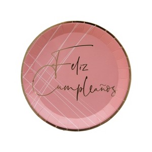 Jollity & Co. - Feliz Cumpleaño Dessert Plates in Pink - Pack of 8 Paper Plates - 1 of 2